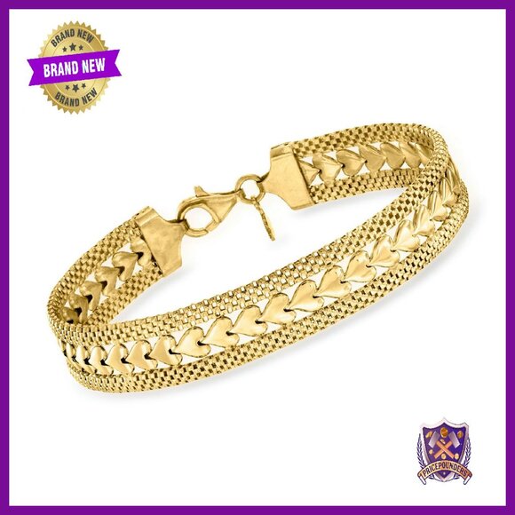 Italian 18kt Gold Over Sterling Silver Heart Bracelet 7 Inch